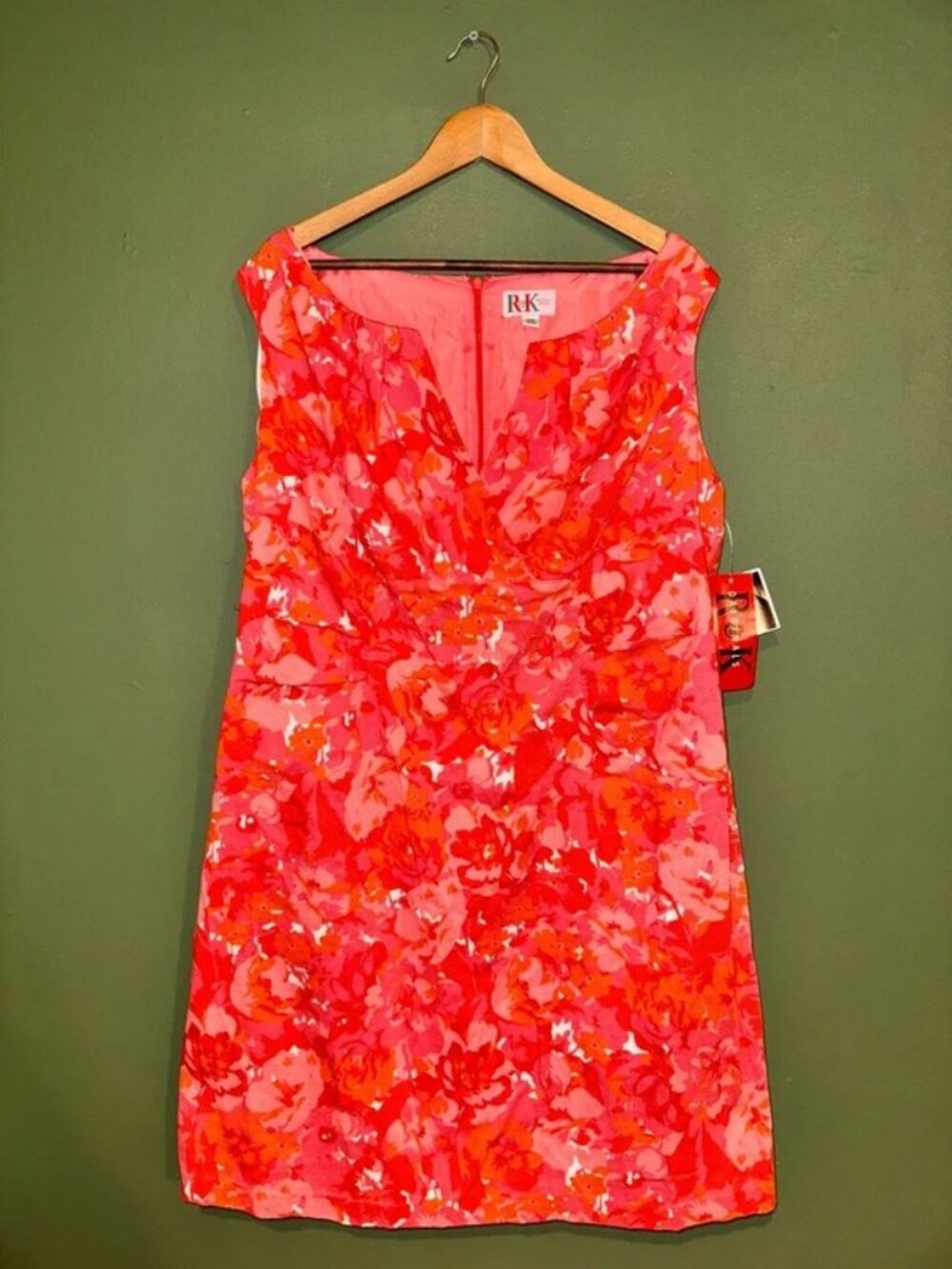 R&K Originals Pink Red Floral Faux Wrap Sheath Dress Sleeveless Size 18W